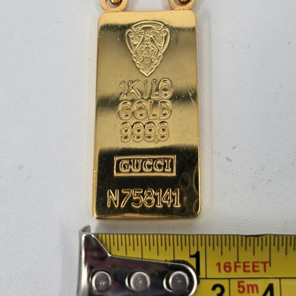 Vintage Gucci Gold Bar Keychain Gold-Plated Metal Ingot Style Bag Charm Luxe - Picture 6 of 10